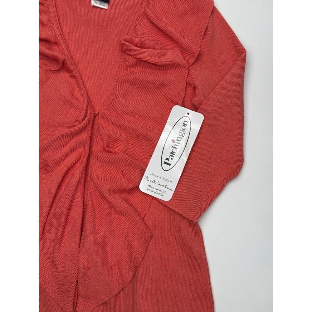 Sharon Young Womens Coral Silk Ruffle Front Ribbed 3/4 Sleeve Cardigan Small NWT - Picture 2 of 11